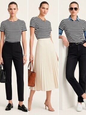 Michael Kors Black and White Striped Short Sleeve Tee Size S